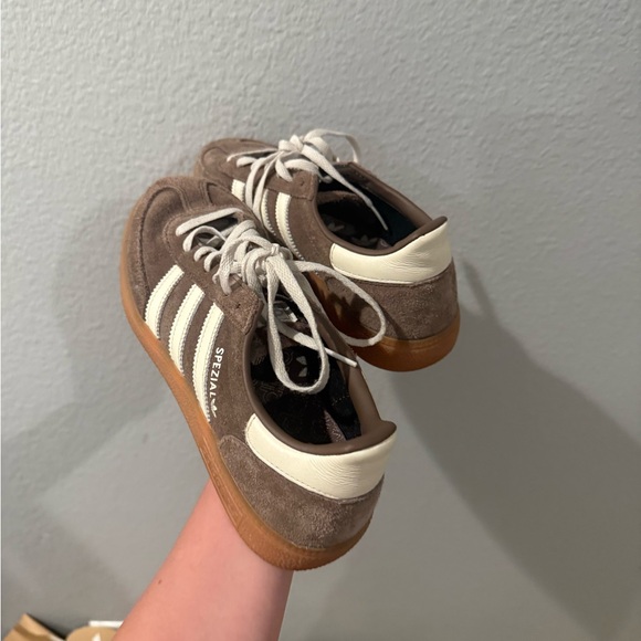 adidas Brown Suede Sneakers with White Stripes - Picture 6 of 7